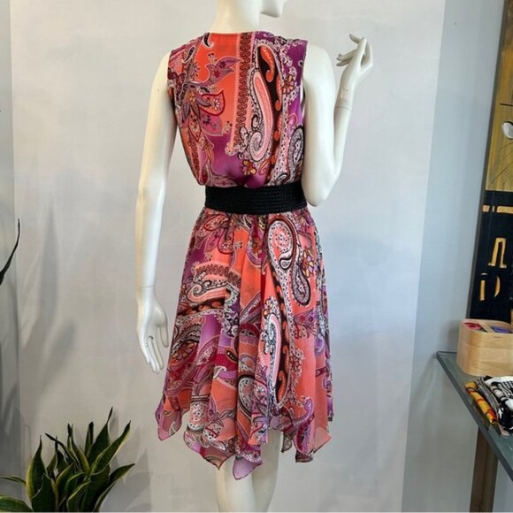 Evan Picone Paisley Crepe Handkerchief Hem Midi Dress - Picture 4 of 12